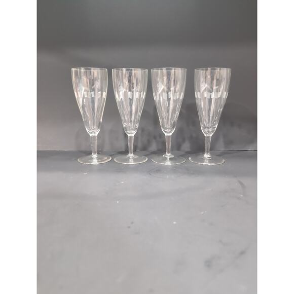 Art Deco Clear Glass Cocktail Goblets, Set of 4 Etched Glasses, Vintage Glasses - Picture 3 of 9